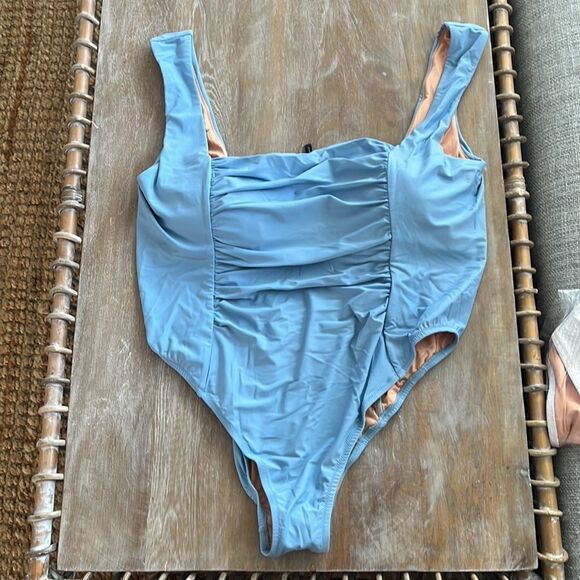 J Crew Swimsuit Size‎ 24 Ruched Square Neck One Piece Blue - Picture 2 of 7